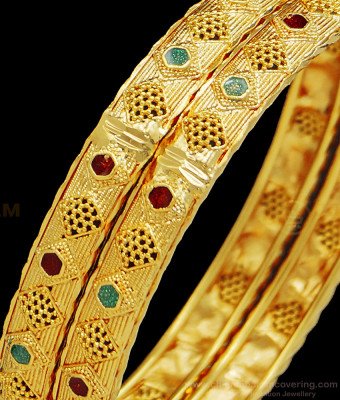 BNG414 - 2.10 Size New Bangles Collections Gold Plated Enamel Coating Model Bangles Online