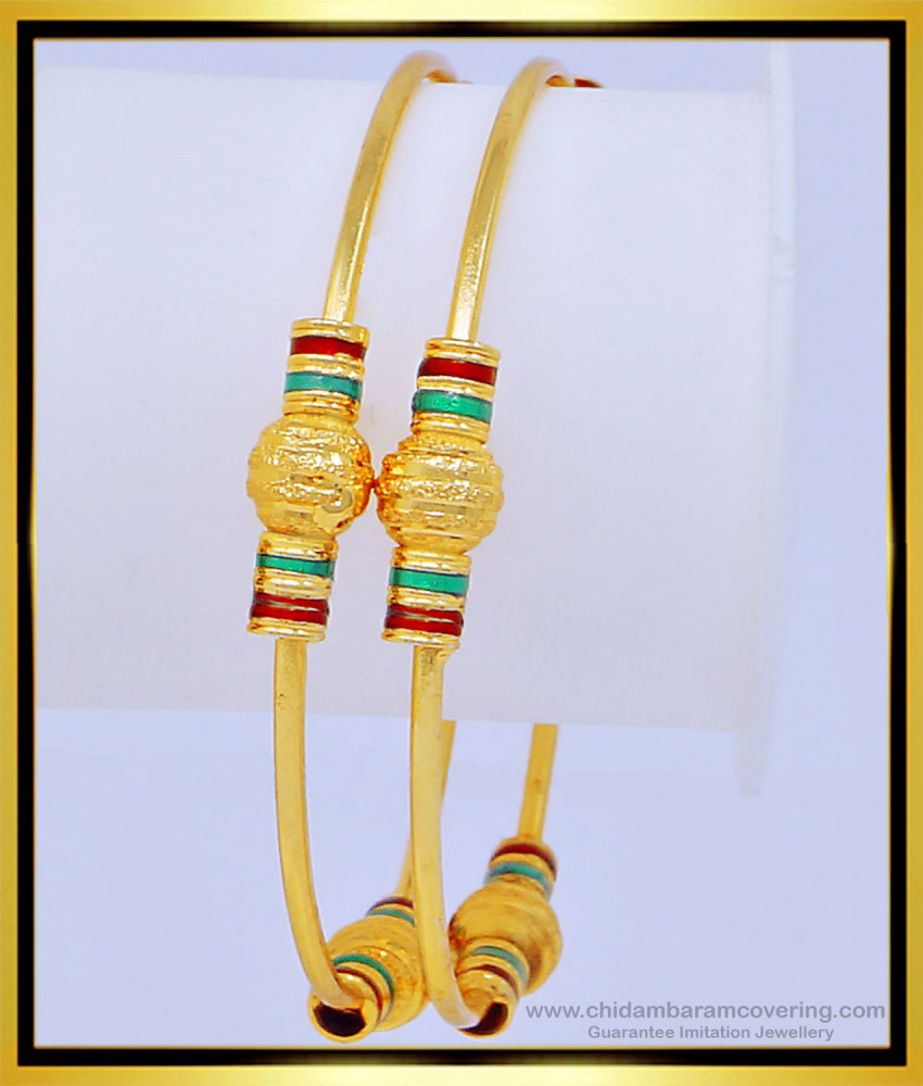 BNG425 - 2.6 Size South Indian Kambi Bangles Enamel Design One Gram Gold Plated Bangles