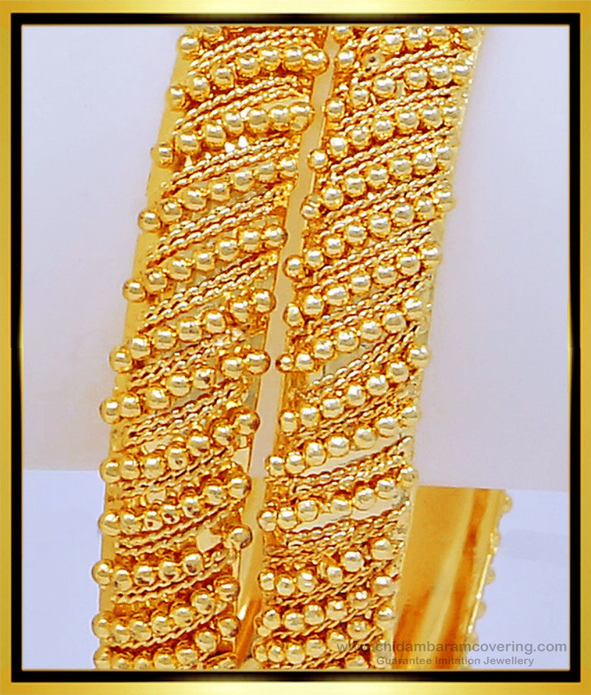 BNG429 - 2.4 Size Special Gold Design Golden Beads 1 Gram Guarantee Bangles for Wedding