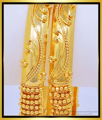 BNG430 - 2.8 Size Beautiful Gold Design 1 Gram Gold Indian Wedding Bangles Set Online 
