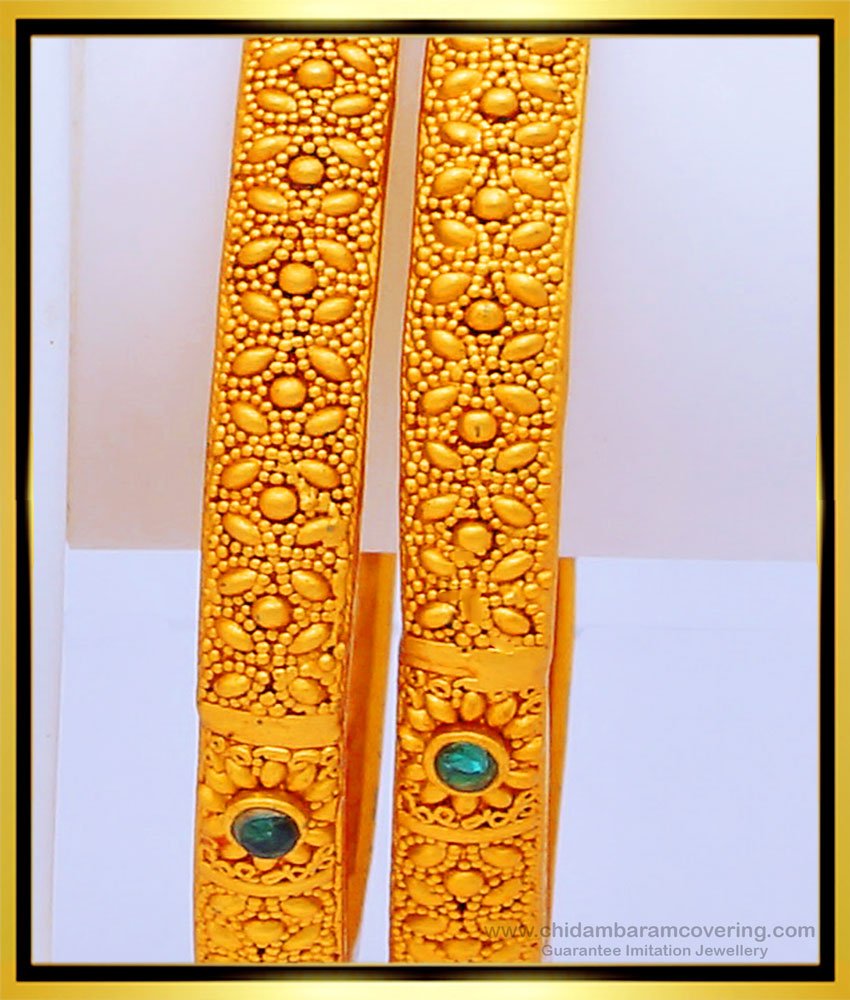 BNG432 -2.8 Size Beautiful Flower Design First Quality Kemp Stone Temple Bangles Buy Online