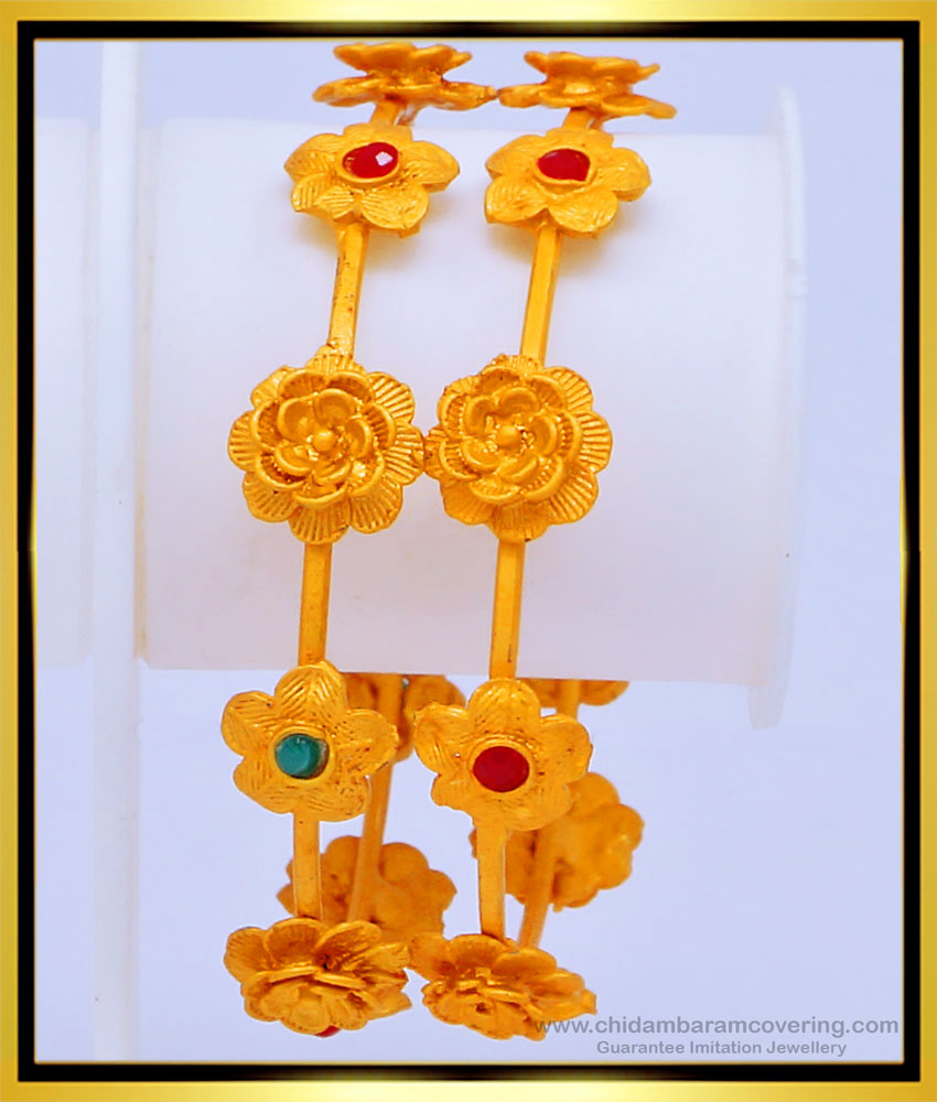 BNG433 -2.8 Size Elegant Flower Design Party Wear Temple Bangles for Women 