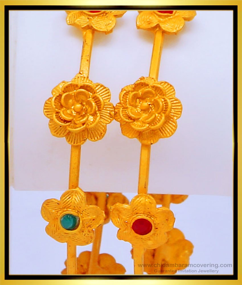 BNG433 -2.8 Size Elegant Flower Design Party Wear Temple Bangles for Women 