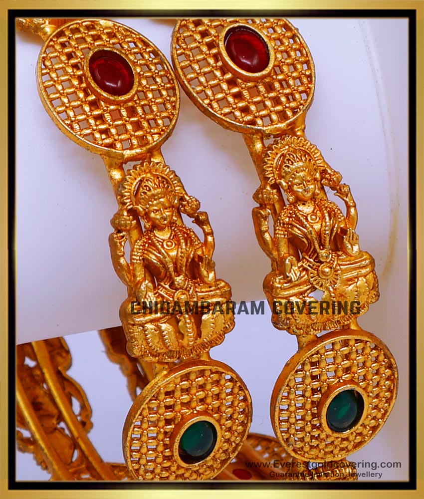 BNG438 -2.8 Size Attractive Nagaes Jewellery Temple Lakshmi Kemp Stone Bridal Bangles Buy Online 