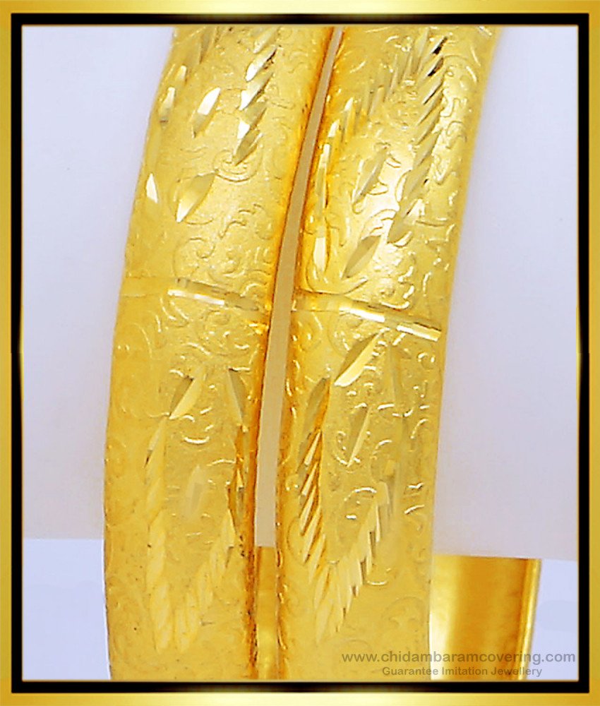 BNG441 - 2.10 Size Real Gold Colour One Gram Gold Forming Bangles Border Bangles for Wedding
