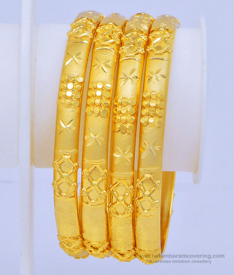 BNG442 - 2.4 Size Real Gold Look Gold Forming Plain Indian Wedding Bangles Set Online
