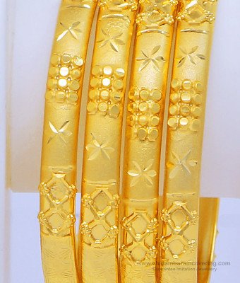 BNG442 - 2.4 Size Real Gold Look Gold Forming Plain Indian Wedding Bangles Set Online