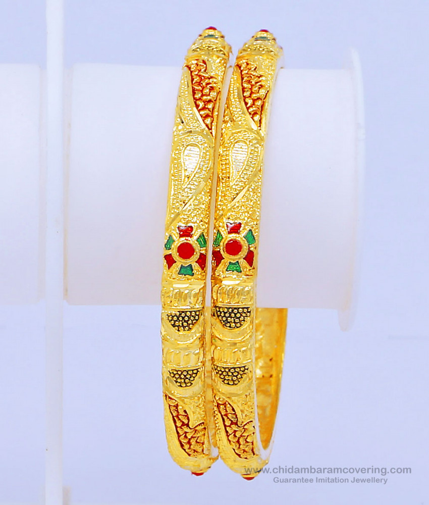 BNG444 - 2.8 Size Attractive Gold Tone Enamel Work Gold Forming Bangles for Women