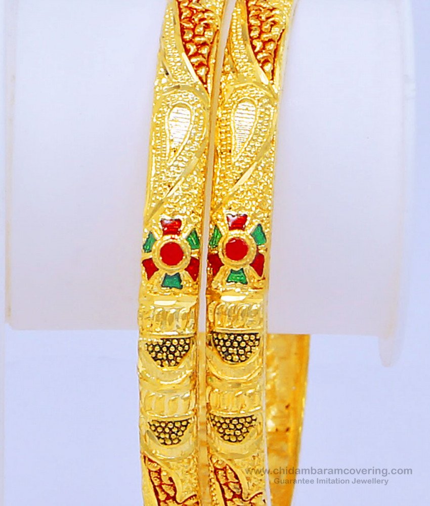 BNG444 - 2.8 Size Attractive Gold Tone Enamel Work Gold Forming Bangles for Women