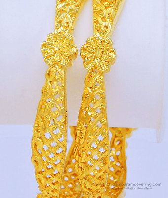 BNG445 - 2.6 Size Beautiful Real Gold Pattern Plain Flower Design Gold Forming Bangles for Women 