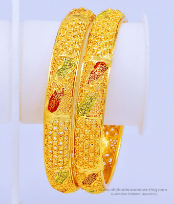 BNG446 - 2.8 Size Elegant Gold Forming Floral Design Traditional Calcutta Bangles Online Shopping 