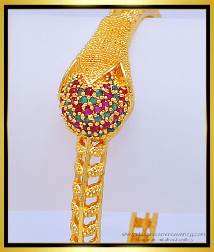 BNG447 - 2.8 Size Elegant Party Wear Ad Stone Single Bangles One Gram Gold Jewellery Online