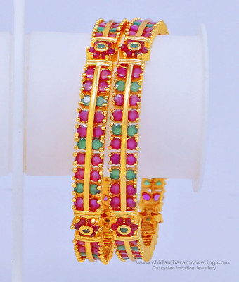 BNG448 - 2.6 Size New Arrival Beautiful First Quality One Gram Gold Ruby Emerald Wedding Bangles 