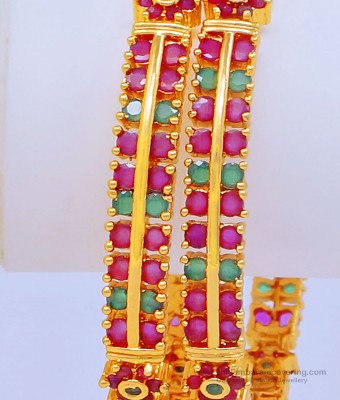 BNG448 - 2.6 Size New Arrival Beautiful First Quality One Gram Gold Ruby Emerald Wedding Bangles 