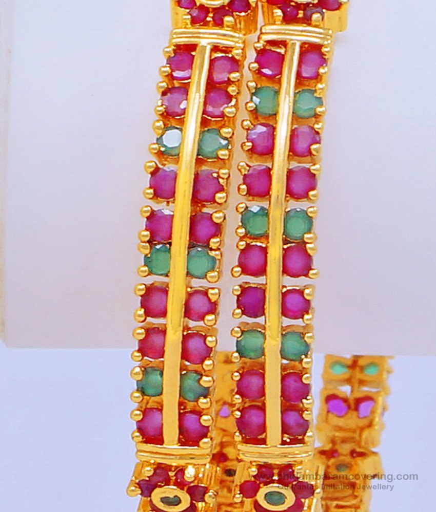BNG448 - 2.6 Size New Arrival Beautiful First Quality One Gram Gold Ruby Emerald Wedding Bangles 