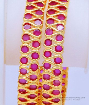 BNG449 - 2.8 Size Latest Collection Heavy Ruby Stone First Quality One Gram Gold Wedding Bangles Set Online