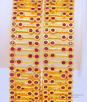 BNG450 - 2.6 Size New Model 1 Gram Gold Ruby Stone Bangles Gold Design Bridal Wear Bangles Online