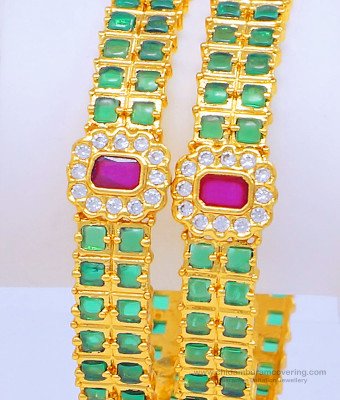 BNG451 - 2.6 Size Beautiful Latest Gold Bangles Design Original Kemp Stone Bangles Kal Valayal Buy Online
