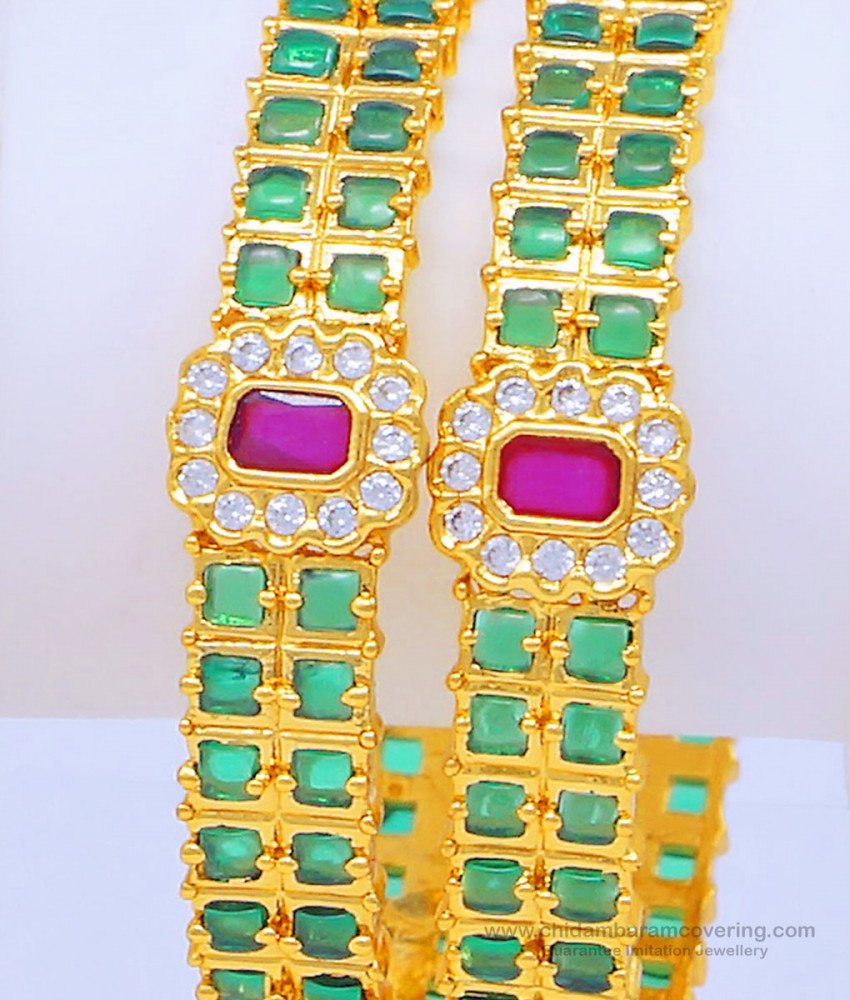 BNG451 - 2.6 Size Beautiful Latest Gold Bangles Design Original Kemp Stone Bangles Kal Valayal Buy Online