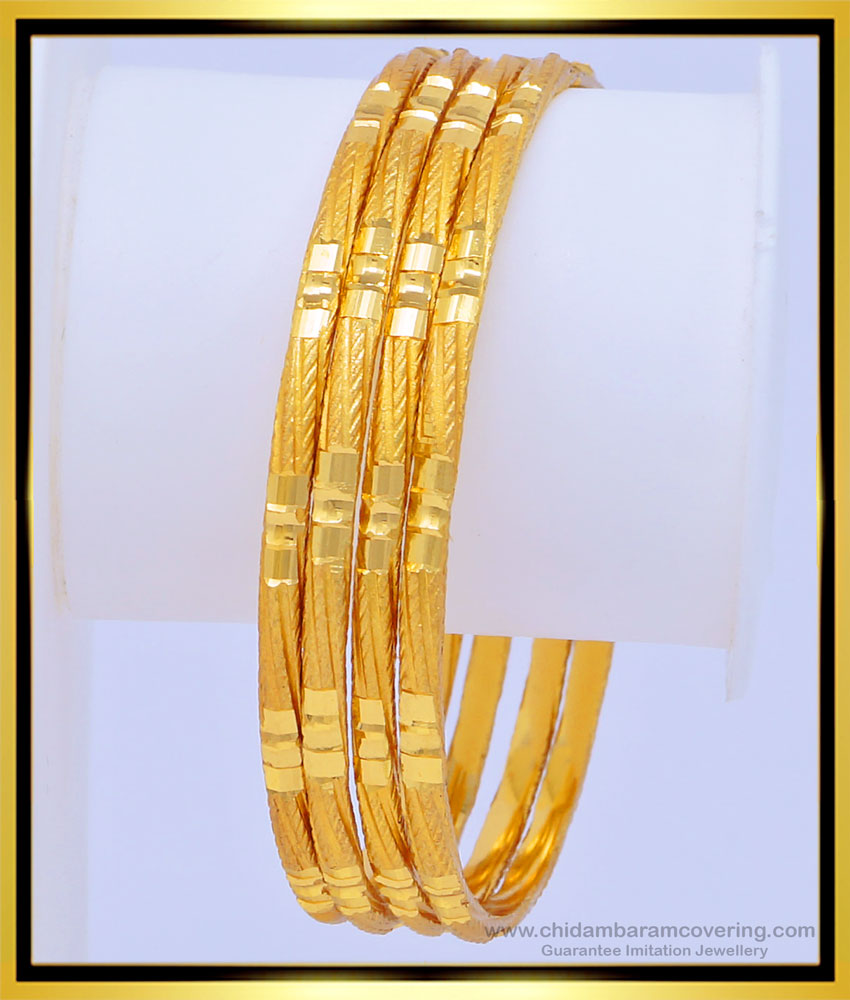 BNG454 - 2.6 Size Beautiful Matt Finish Gold Look One Gram Good Plain Bangles for Women 