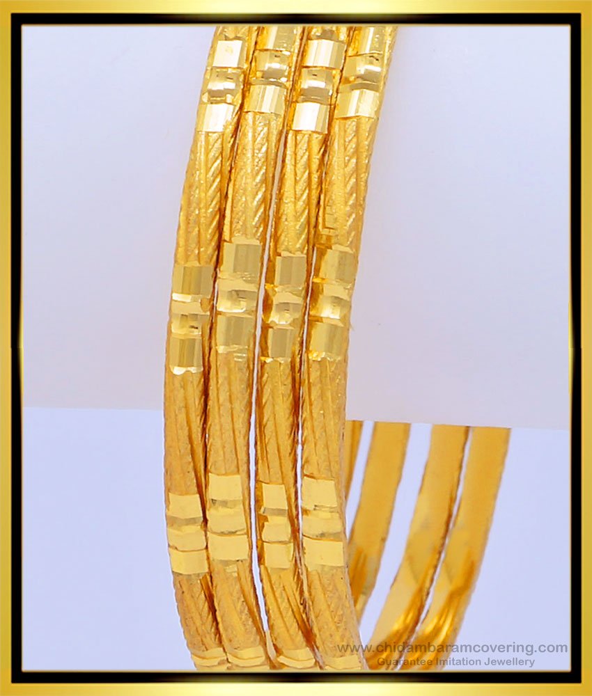 BNG454 - 2.6 Size Beautiful Matt Finish Gold Look One Gram Good Plain Bangles for Women 