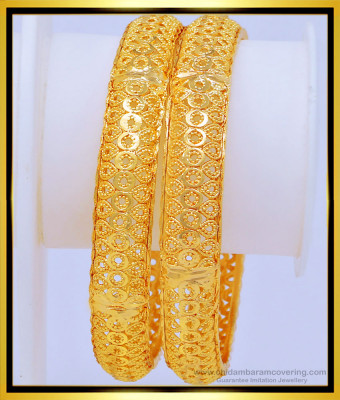 BNG460 - 2.10 Size One Gram Gold Bridal Wear Gold Look Bangles Designs Buy Online