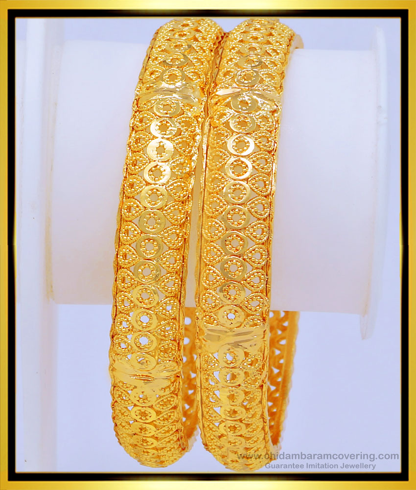 BNG460 - 2.6 Size One Gram Gold Bridal Wear Gold Look Bangles Designs Buy Online