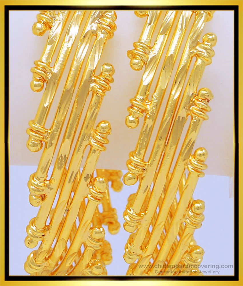 BNG462 - 2.4 Size Real Gold Model Bamboo Design Bangles Guaranteed Gold Plated Jewellery Online