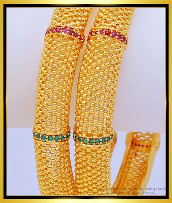 BNG463 - 2.6 Size Latest Bangles Designs First Quality Ruby Emerald One Gram Gold Wedding Bangles 