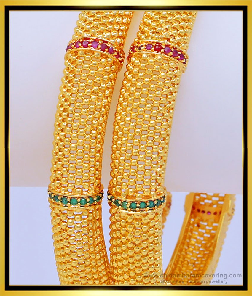 BNG463 - 2.6 Size Latest Bangles Designs First Quality Ruby Emerald One Gram Gold Wedding Bangles 