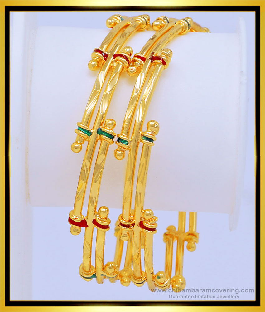 BNG464 - 2.6 Size Gold Look Bamboo Design Enamel Bangles 1 Gram Gold Plated Jewellery Online