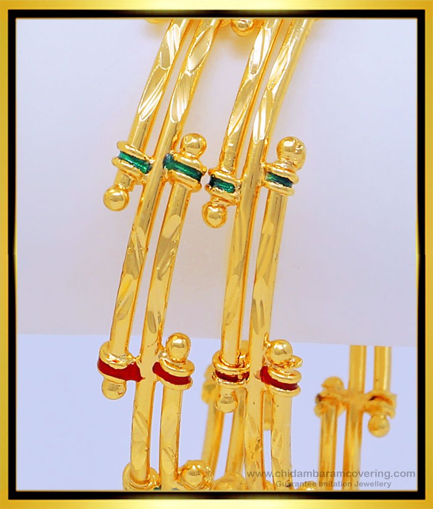 BNG464 - 2.6 Size Gold Look Bamboo Design Enamel Bangles 1 Gram Gold Plated Jewellery Online