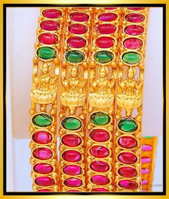 BNG466 -2.6 Size Attractive Bridal Wear Temple Jewellery Lakshmi Kemp Stone Bangles Set 4 Bangles Online