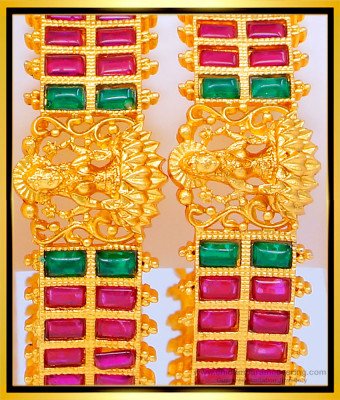 BNG467 -2.6 Size Traditional Temple Jewellery Kemp Stone Lakshmi Design Temple Bangles for Wedding  
