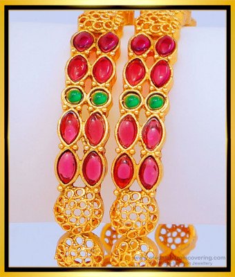 BNG469 -2.6 Size Beautiful Party Wear Kemp Stone Indian Temple Bangles for Women   