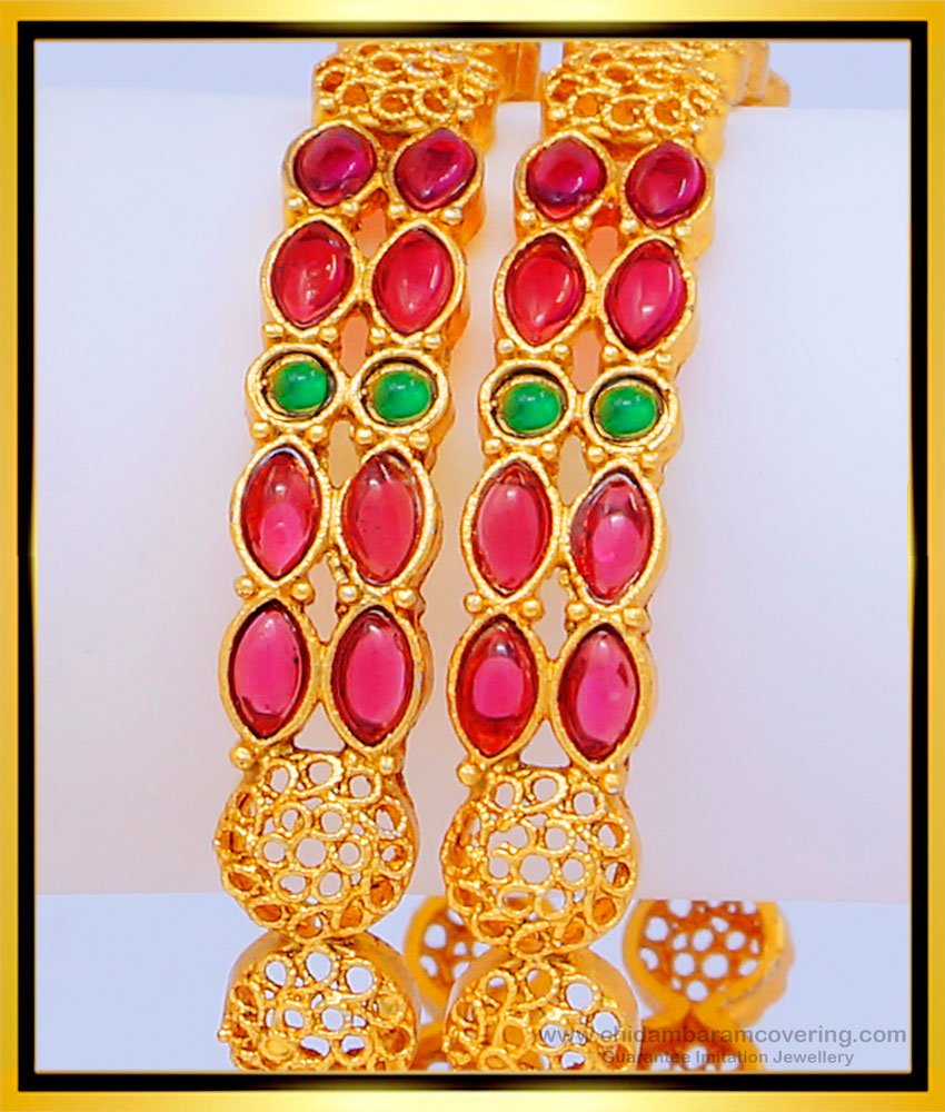 BNG469 -2.8 Size Beautiful Party Wear Kemp Stone Indian Temple Bangles for Women   
