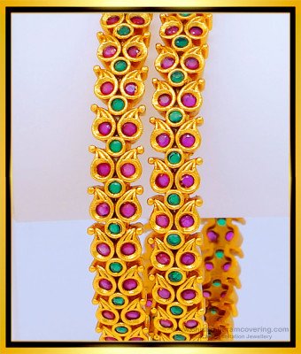 BNG470 -2.8 Size Premium Quality Ad Ruby Emerald Stone Mango Design Antique Nagas Bangles Online