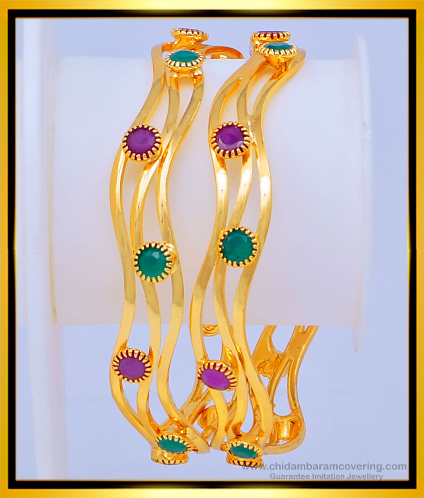 BNG471 - 2.6 Size Beautiful New Model Ruby Emerald Curvy Bangles for Women 