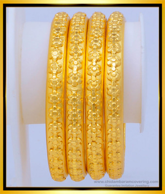 BNG472 - 2.6 Size Real Gold Look Gold Forming Plain Indian Wedding Bangles for Women 