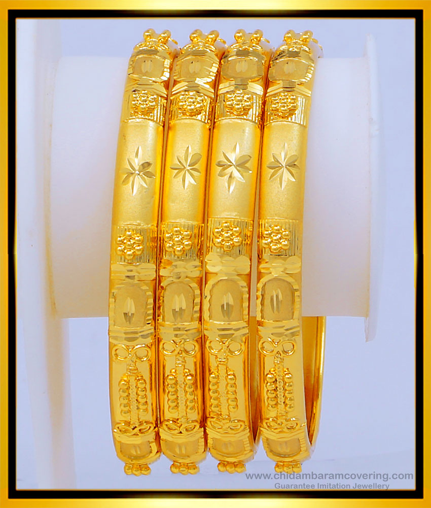 BNG473 - 2.6 Size Real Gold Look First Quality Gold Forming Bridal Wear Bangles for Wedding 