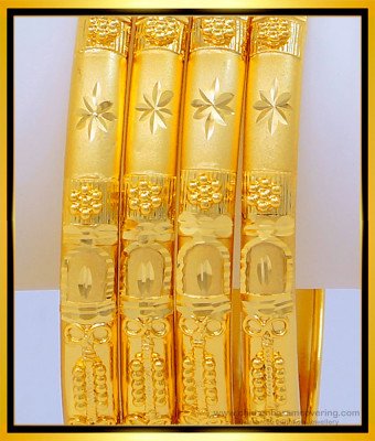 BNG473 - 2.6 Size Real Gold Look First Quality Gold Forming Bridal Wear Bangles for Wedding 