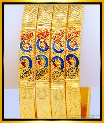 BNG474 - 2.8 Size Latest Design Enamel Gold Forming Peacock Design Wedding Bangles Set 