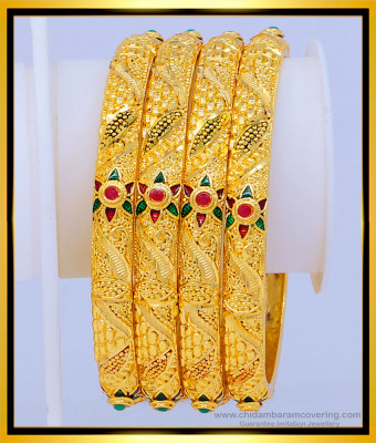 BNG475 - 2.8 Size New Model One Gram Gold Forming Gold Stone Bangles Indian Wedding Bangles Set
