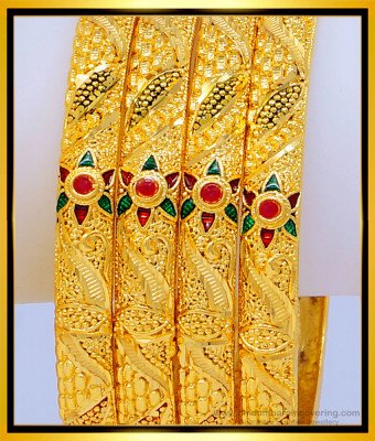 BNG475 - 2.8 Size New Model One Gram Gold Forming Gold Stone Bangles Indian Wedding Bangles Set
