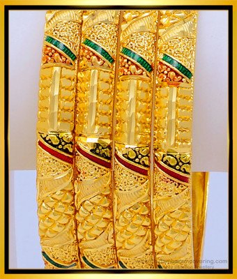BNG476 - 2.8 Size Gold Design First Quality Gold Forming Enamel Heavy Bangles Set Of 4 Bangles  