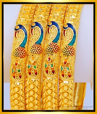 BNG477 - 2.6 Size Beautiful Peacock Design First Quality Gold Forming Enamel Bangles Set for Wedding 