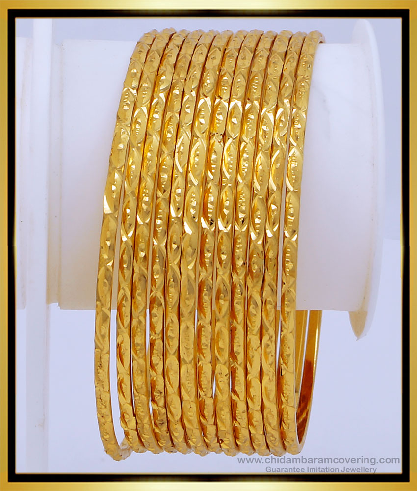 BNG485 - 2.8 Size South Indian Imitation Jewellery 12 Pieces Thin Bangles Set for Wedding 