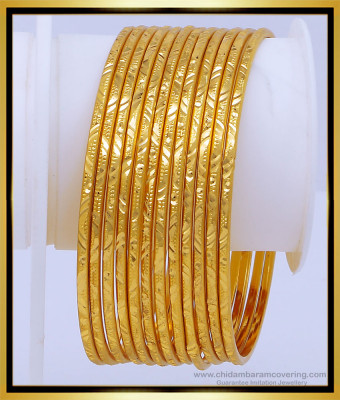 BNG488 - 2.6 Size Bridal Wear Thin Gold Bangles Daily Use Valayal Design at Best Price 