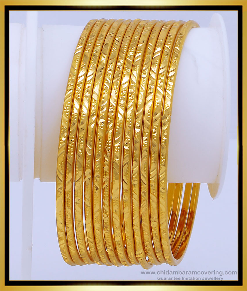 BNG488 - 2.6 Size Bridal Wear Thin Gold Bangles Daily Use Valayal Design at Best Price 