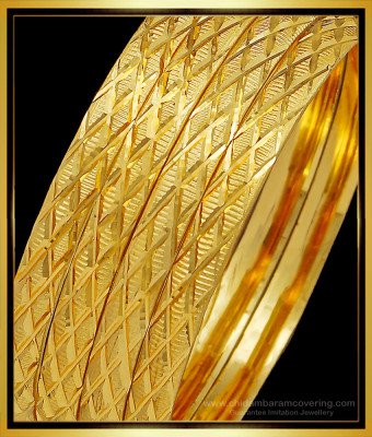 BNG505 - 2.10 Size Latest Daily Wear Diamond Cut Bangles Design 4 Pieces Set for Women